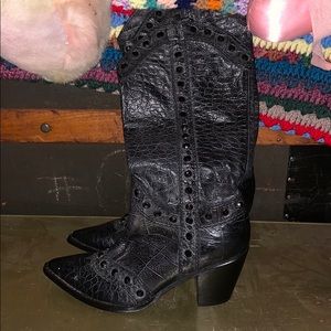Van Eli black leather rhinestone cowboy boots🔥